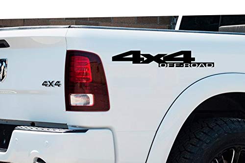 Image of 2 x Gloss Black 4X4 Off Road Single Color Vinyl Decals Fits Dodge Ram