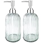 VAKOWOO 2 Pack Glass Soap Dispenser with Pump, 400ml/14Oz Liquid Hand Soap Dispenser, Refillable Glass Bottle Hand Dish Soap Jar Dispensers for Bathroom, Countertop, Kitchen, Laundry Room, Transparent