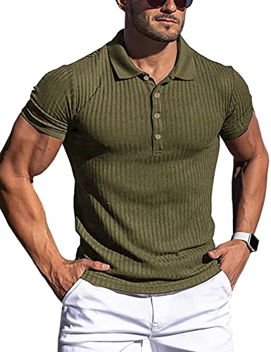 Anggrek Shirt For Men Mens Shirts Moisture Wicking Short Sleeves Golf Tennis Shirt Jersey Casual T-Shirt Army Green #TOP4