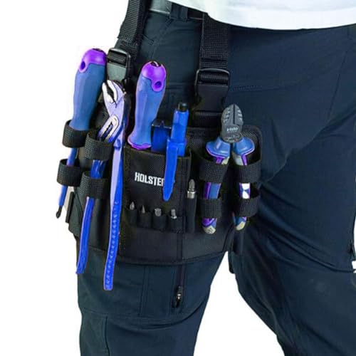 Construction Tool Pouch with Belt Clip - Leg Pocket Pouch for Electrician with Multiple Pockets and Tool Holder