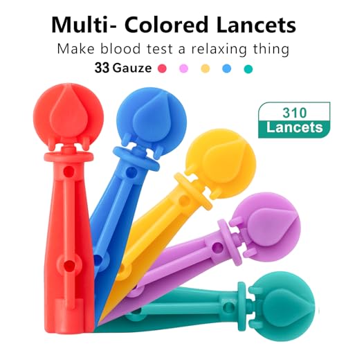 CareLiving Blood Lancets for Diabetes Testing - 33 Gauge Diabetic Lancets for Blood Testing and Glucose Testing - Fits Most Lancing Devices - 310 Count (Colourful)