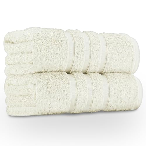 Image of GC GAVENO CAVAILIA 100% Egyptian Cotton Pack of 2 Bath Sheet Extra Large Soft and Highly Absorbent Towel Set (90 x 140 cm), Hotel Quality Anti-Allergic Bath Towels - 550 GSM - Cream