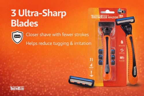 Image of 3 BLADE Razor Set with Hanging Stand | Razor for Men | 4 Cartridges, 1 Handle, Protective Cap | 3-Blade Shaver | Water-Activated Moisture Strip | Smooth Shave Kit (4 Cartridges)