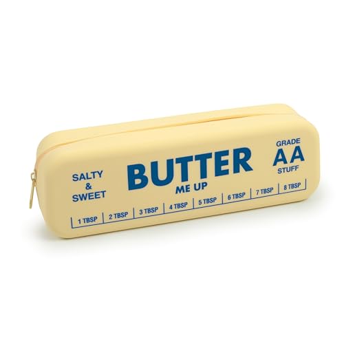 Genuine Fred BUTTER ME UP Silicone Pouch, Soft Flexible Material with Zipper Closure, For desk supplies, makeup, cords, travel essentials, 7.5 x 2 x 2.4 Inch