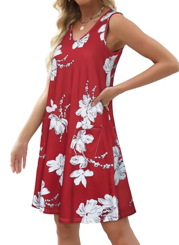 Image of elescat Womens Summer Dresses Casual V Neck Sleeveless Pockets Beach Loose Tank Sundress 2026