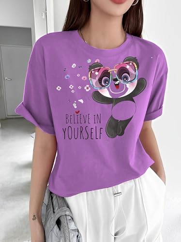 Image of Parona Polyester Casual Round Neck Printed T-Shirt | Half Sleeves Tshirt for Women