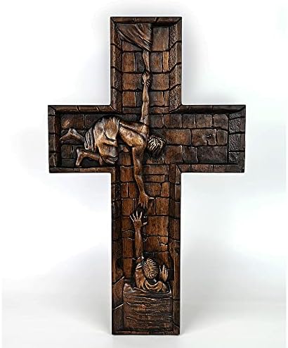 BGCOPPER Handmade Crucifix Wall Cross Decor, Savior Jesus Salvation Cross Vintage, Whole Wooden Wall Crucifix Decoration Medium, Catholic Christian Handicrafts Gift, 10" * 6.1"