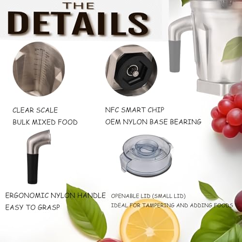 Image of Stainless Steel Container 64oz, Compatible with Vit 5200 5000 6300 Vm0103 Vm0197 E310 A2500 Classic /Commercial etc Series Blender, 64oz Stainless Steel Pitcher Jar Cup,5 Years Warranty