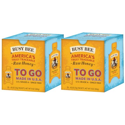 BUSY BEE Raw Honey Packets, 40 Packets Total, USA Wildflower Honey To-Go