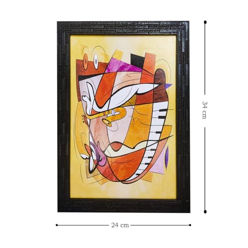 Peinture moderne abstraite encadrée tableau multicolore bois 25x35cm