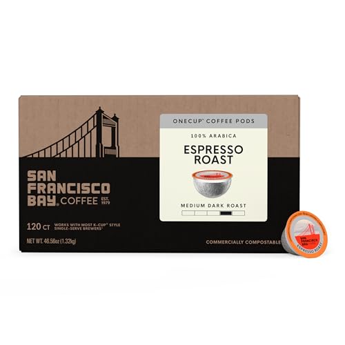 Image of San Francisco Bay K-Cup Coffee Pods, Espresso Roast (120 ct), Medium-Dark Roast, Commercially Compostable Single-Serve Coffee Pods