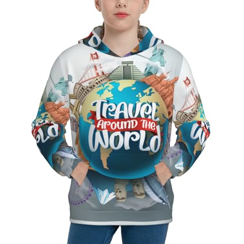 Travel Around The World Kid Hoodies Boys Sweatshirts Girls Pullover with Pocket