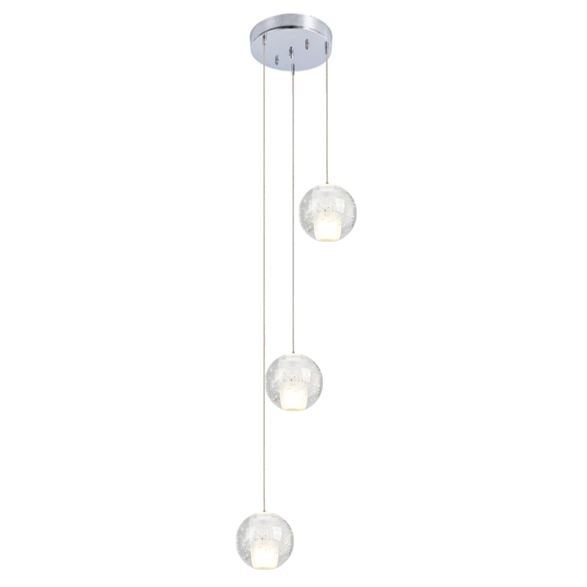 HELCEKOU Modern Crystal Chandelier Pendant Light - Seeded Glass Dome Lampshade Flush Mount Fixture for Entryway Foyer Stairwell Ceiling Lighting