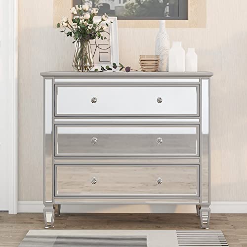 Cklmmc Elegant Mirrored Chest With 3 Drawers, Modern Silver Finished Chest For Living Room Bedroom #TOP1