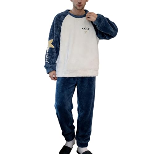 Pijama de franela para hombre, largo forro polar, cálido, invierno, dos piezas, ropa de casa, pantalones y parte superior, conjunto de pijama de manga larga, pijama para hombre, juego de 2 unidades, O