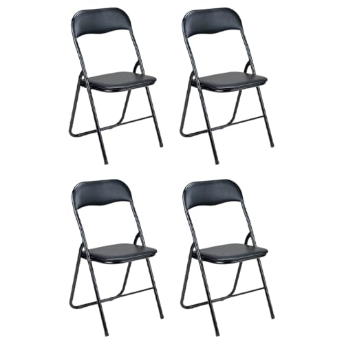 Gremium Set 4 Sedie Pieghevoli Con Cuscino In Ecopelle A Doppia Imbottitura, Seduta Ergonomica E Struttura Richiudibile Salvaspazio In Acciaio Inossidabile