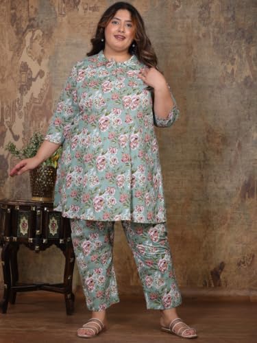 Image of NISHIRE Women's Cotton Floral Co-ord Kurta Set, Plus Size Stylish Ethnic Wear Set