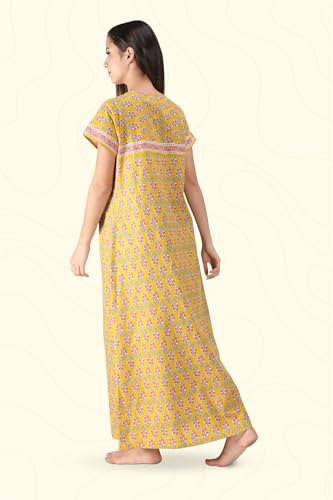 Image of NIHSAMAH Cotton Nighty for Women with Pocket, Premium Printed Long Nighty | Comfortable & Fancy Sleepwear /Nightwear