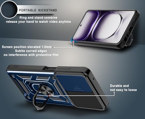 Image of Hupshy Back Cover for Oppo K13 5G | D10 Tough Armor Case | Sliding Camera Shield | 360 Protection | Kickstand Ring Holder | Military-Grade Shockproof Bumper Case (Black) (Blue)