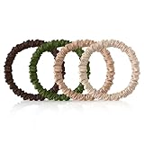 Juego de 4 coleteros de seda de morera 100 % para el cuidado del cabello, lazos elásticos de seda de morera de 22 momme, pelo fino rizado (rubio, camello, verde, marrón oscuro)