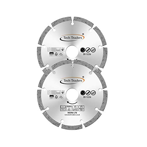 Tech Traders Diamond Cutting Disc 125 x 22.2 mm Saw Blade for Angle Grinder Universal use-Stone, Brick, Masonry,Concrete 12200rpm Max (2 Pack)