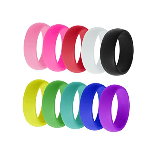 LRXIYODE Ensemble De 10 Anneaux En Silicone Unisexe Couleurs Arc-En-Ciel Et Bonbon Bagues Alternatives Pour Mariage Et ActivitéS Sportives Taille 1.98 Pouces