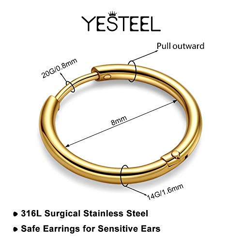 Image of 316L Surgical Steel Hoop Earrings, 6-20mm Huggie Hypoallergenic, Small Sleeper Mens Cartilage Earrings for Women 20G 18G