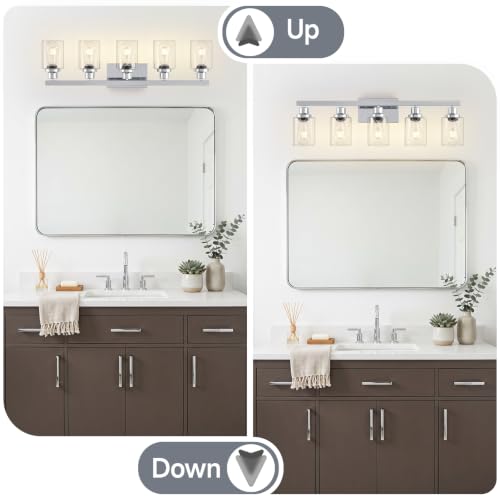 Image of DIKADIA 5-Light Chrome Bathroom Vanity Light Over Mirror 30 inch Bathroom Light | Polished Chrome,Modern Vanity Lighting Fixture,Farmhouse Wall Sconces with Clear Glass Shade,Wall Light Over Mirror Sink