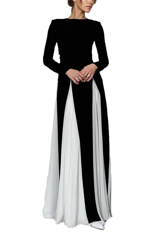 Womens Long Sleeve Bridesmaid Dresses Long Black and White Large Swing  Formal Prom Ball Gowns : Clothing, Shoes & Jewelry - Amazon.com