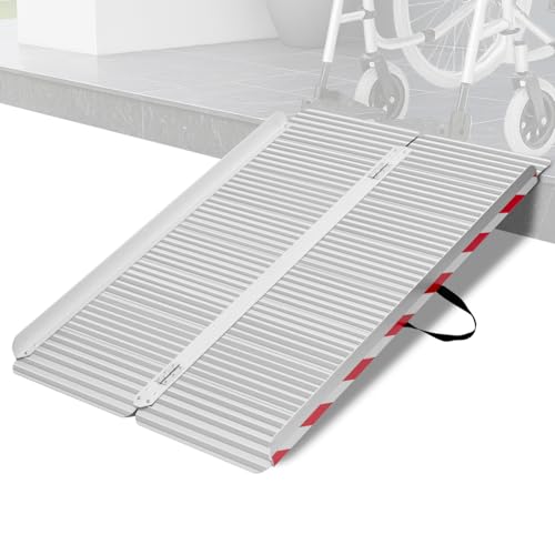 LIEKUMM Rollstuhlrampe 127 cm, 85 cm Verbreitert Rollstuhlrampe für Treppen, 400 kg Tragkraft Aluminium Rampe für Rollstuhl, Stufen, Bordsteine, Schwellenrampe für Elektro-Rollstuhl, Kinderwagen