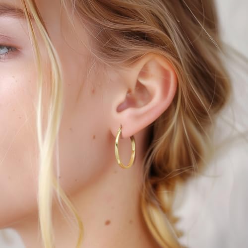 14K Gold Hoop Earrings for Women 14K Gold Earrings for Women Lightweight Gold Hoop Earring for Womens Hoops Earring for Womens 20/25/30/40mm4