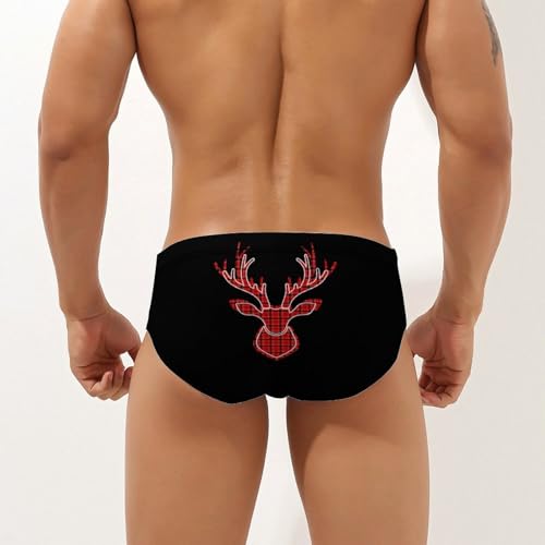 Buffalo Plaid Deer Head Mens Swim Briefs Quick Dry Swimming Trunks Training Swimsuit Low Rise Swimwear2