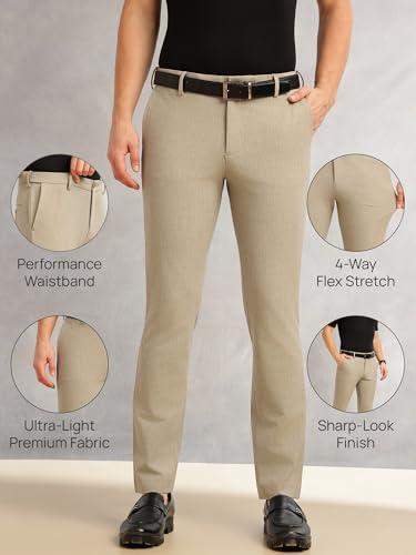 Image of Thomas Scott Men's Regular Fit Mid-Rise Solid Formal Performance Trouser | Flexi-Waist & 4-Way Stretch | 4 Pockets | Button Closure