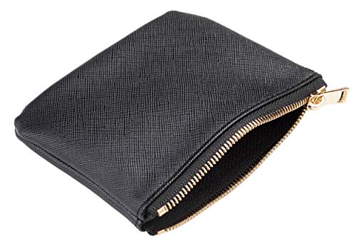 Image of Chelmon Leather Coin Purse Pouch Change Purse With Zipper For Men Women (CH Black)