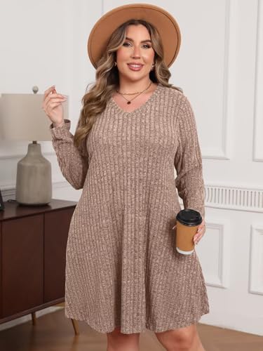 BELAROI Plus Size Sweater Dress for Women Tshirt Fall Dresses Winter V Neck Long Sleeve Pockets Casual Party Loose Fit2