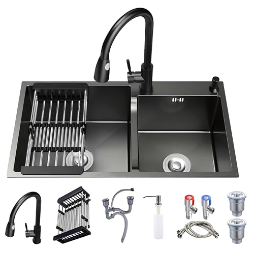 Évier de cuisine double cuve multifonction avec robinet douchette