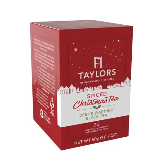 Image of Taylors of Harrogate Spiced Christmas, Holiday Black Tea, Individually Wrapped Bags, 20 Count (Pack of 6), Deep, Festive and Spiced, Caffeinated, Enjoy Hot or Iced, 120 Teabags