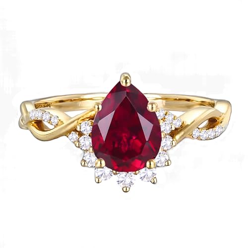 10K 14K 18K Gold 1 Carat Pear Gemstone Vintage Vine Engagement Ring with Real Diamond for Women Birthstone Wedding Promise Rings for Her Wife Size 4~12 (I2-I3 Clarity)