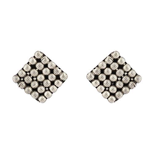 Studio B40 Women's Brass Stud Antique Beaded Silver Toned Earrings
