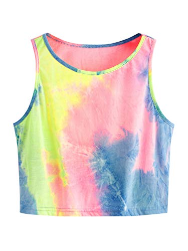 SweatyRocks Women s Tie Dye Sleeveless Workout Casual Cropped Tank Top Shirts Pink Blue XS
