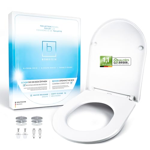 Benkstein Toilettendeckel mit Absenkautomatik D-Form weiß antibakterieller WC Sitz Quick-Release zur einfachen Reinigung einfache Montage Urea-Duroplast abnehmbar bis 150kg belastbar