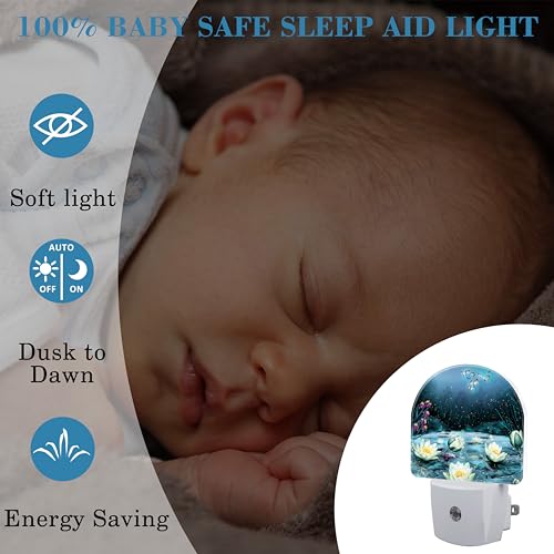 Image of Night Light Plug into Wall Magic Lotus Flower and Butterfly Night Light with Dusk to Dawn Sensor Night Light for Kid Girls Boys Women Room Decor, Hallway, Kitchen, Bathroom, Nursery, Stairs