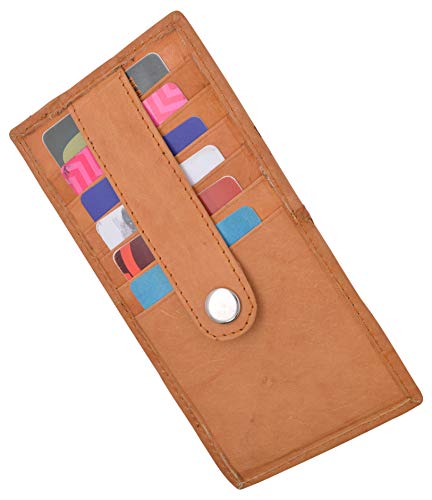 MARSHAL Women's Genuine Leather Slim Stacker Card Case Protection Wallet (Tan)2