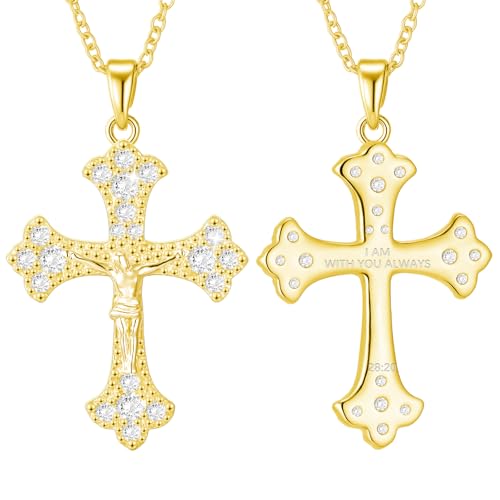 Cross Necklace for Women 18K Gold Silver Plated Jesus Cross Pendant Jewelry Birthday Gifts for Women Girls 16+3 Inches