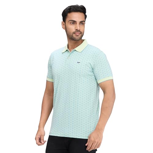 Image of Park Avenue Men's Slim Fit Print Pattern Cotton Polyester Blend Polo Neck Half Sleeve Casual T-Shirt