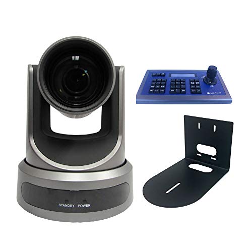 PTZOptics 20x-USB Gen2 Broadcast PTZ Camera (Gray) with Wall Mount and Joystick Bundle (3 Items)