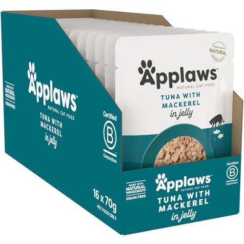 Applaws Natural Wet Cat Food Pouch, Tuna with Mackerel in Jelly - 16 x 70g