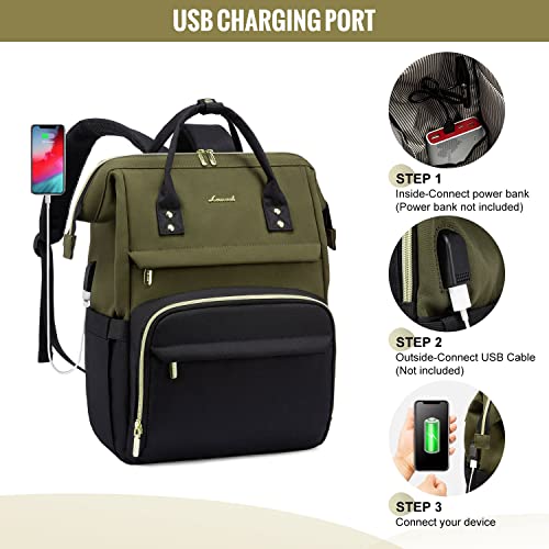 Lovevook Laptop Backpack For Women, Fashion Business Computer Backpacks, Travel Bags Purse Teacher Doctor Nurse Work Backpack With Usb Port, Fits 15.6-Inch Laptop, Army Green-Black #TOP6