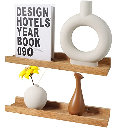 myoseya ウォールシェルフ 木製壁棚 壁付け棚 壁かけ棚 飾棚 壁収納 壁につけ棚 おしゃれ 簡単組立 壁掛けシェルフ 壁に付けられる棚 レトロ インテリア DIY 収納家具 01_ナチュラルｘオーク材【2点セット】 400*100*40mm
