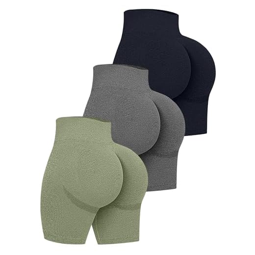OQQ Women's 3 Piece High Waist Workout Shorts Butt Lifting Tummy Control Ruched Booty Smile Yoga Short Pants Black Grey Avocadogreen